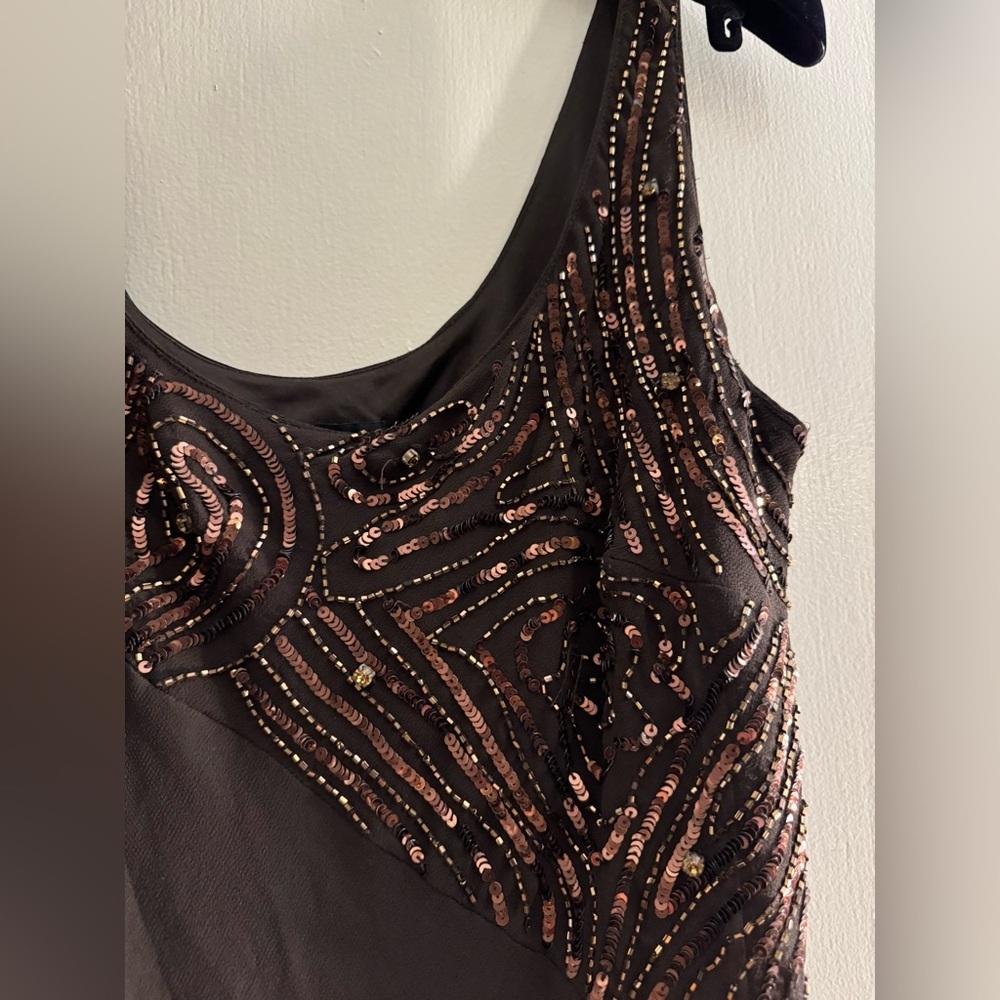 90s Eva Blue Cocktail Maxi Dress Brown Embellished Sequin Fairy Party Dress 10 - Picture 4 of 6